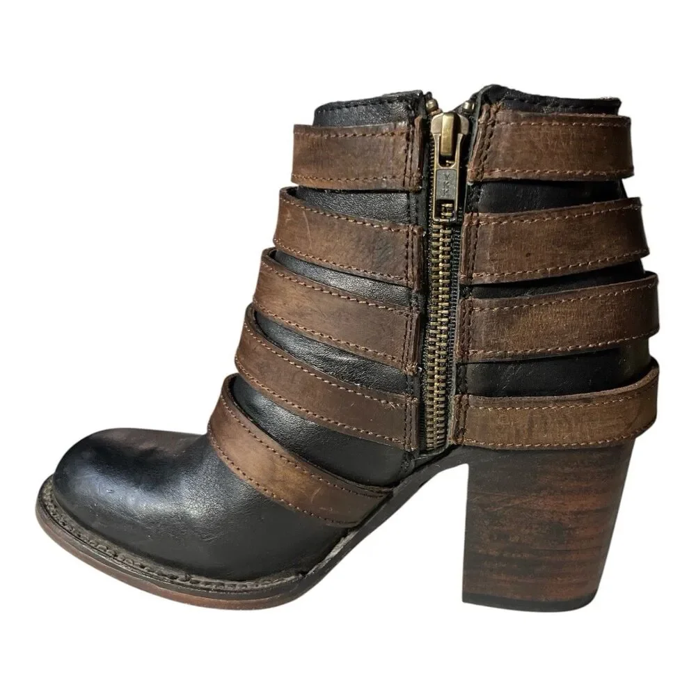 Freebird by Steven Women's Stair Strappy Ankle Boot Leather Brown Size 6